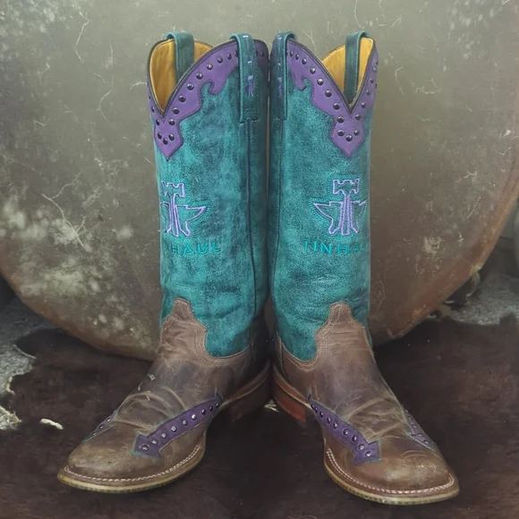 TIN HAUL ladies "WILD ROSE" cowboy boots brown/teal/purple leather Arrows sz 8 - Picture 11 of 16